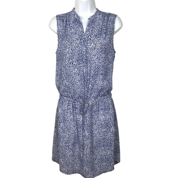 Hilary Radley sleeveless drawstring shift dress navy blue white cheetah - Size 2 - Picture 1 of 10